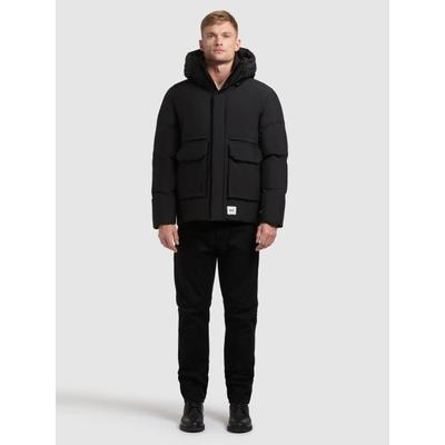 Anorak KHUJO "DAVE", Herren, Gr. XL, schwarz, 100% Polyester, unifarben, regular fit ca. Mitte Oberschenkel, eingesetzt gerader Abschluss mit innenliegendem Gummizug, Jacken