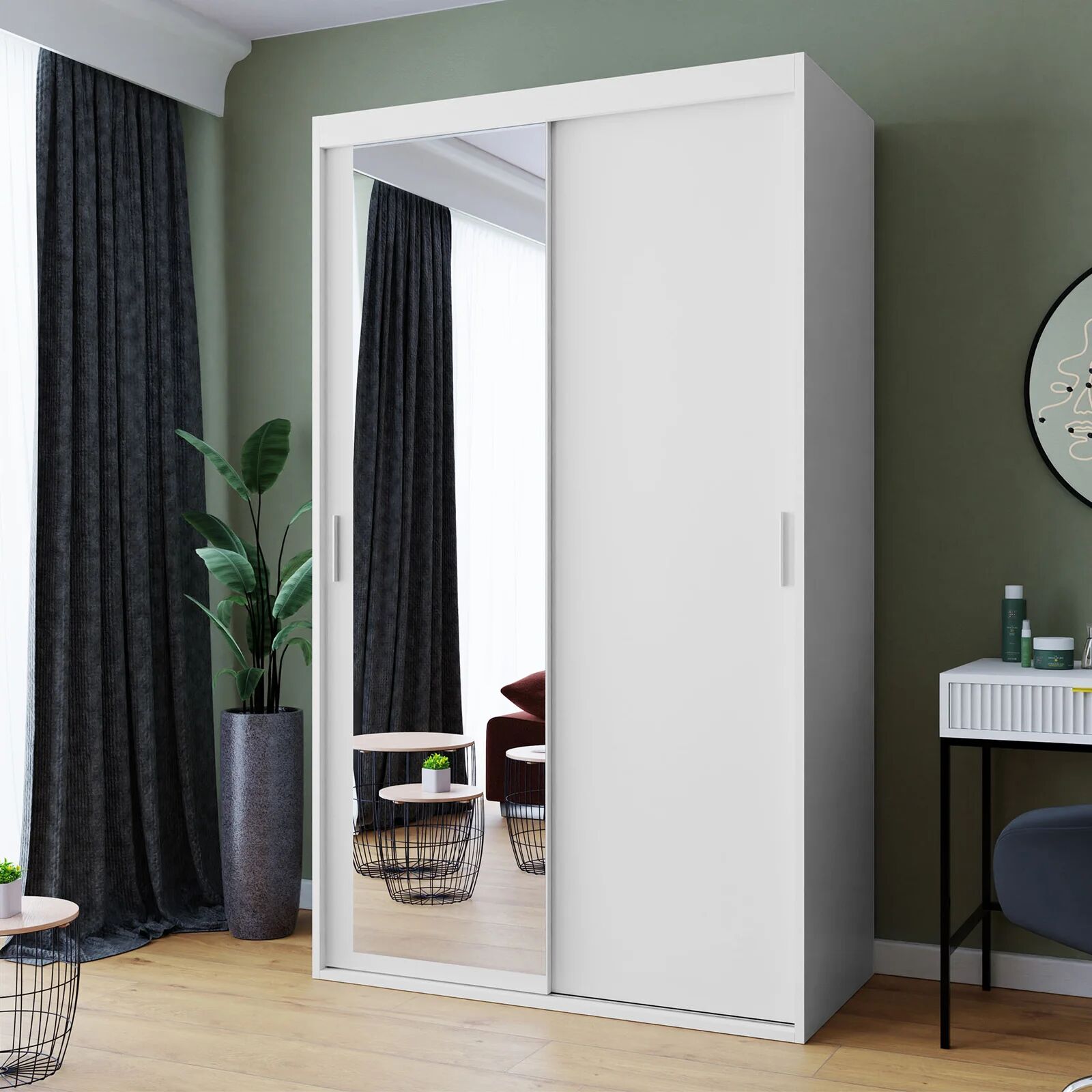 garneroarredamenti Armadio 120x205h cm 2 ante scorrevoli con specchio bianco Boselia