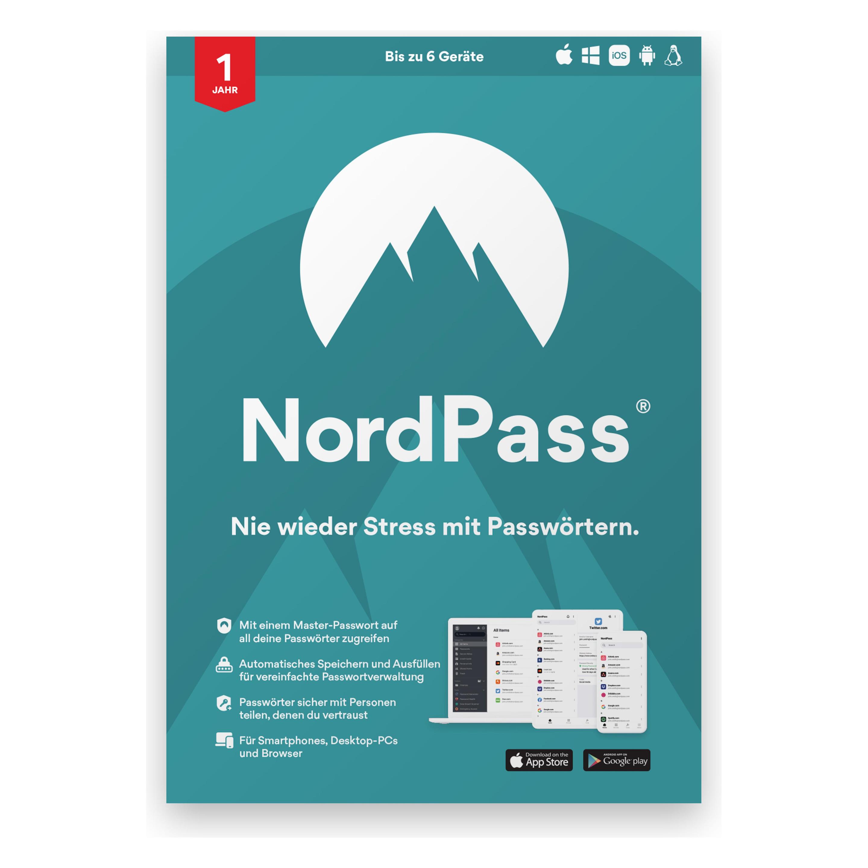 NordVPN NordPass (1 User, 6 Geräte/User, 12 Monate) (NP1C1Y-EPDE-E)