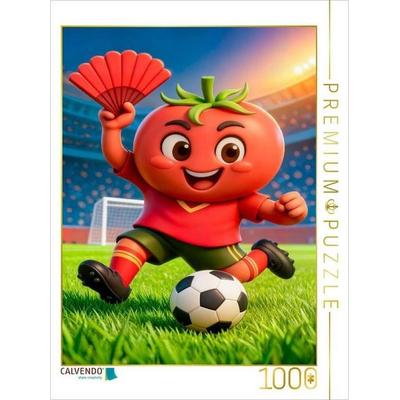 CALVENDO Puzzle Spanische Tomate zeigt humorvolle Fußballpower in lebendiger Stadionszene | 1000 Teile Lege-Größe 64x48cm Foto-Puzzle für glückliche