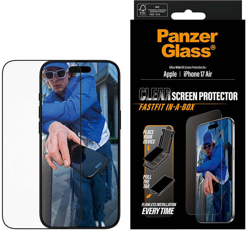 PanzerGlass iPhone Air Hærdet Beskyttelsesglas inkl. FastFit In-A-Box - Ultra Wide Fit - Gennemsigtig