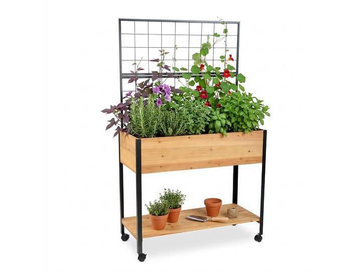 Hochbeet mit Ablage Hellbraun-Schwarz