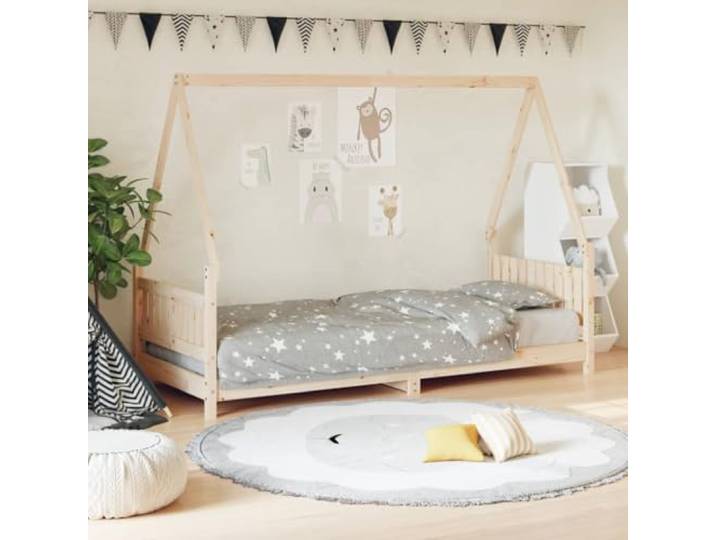 LPERTGFHU Kinderbett Massivholz Kiefer Hausbett Einzelbett 80x200 cm Braun Rustikaler Look, Einfacher Auf- und Abstieg, Stabile Holzlatten, Privatsphäre