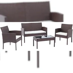 DELUKE Outdoor Sitzgruppe NETOR - Metall Braun 201x103x77 cm | Gartenloungeset Rattan Gartenessgruppe Gartenmöbelset Stühle Bank Tisch Garten Sitzgruppe