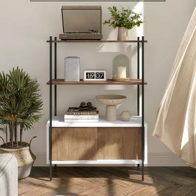 Furniture of America Benno Modern 3-Shelf Bookcase with Storage Cabinet and Metal Frame Legs