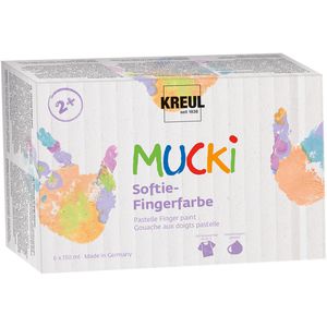 Kreul Fingerfarbe Mucki 2321 Softie-Fingerfarbe, 6 Pastellfarben je 150 ml, auswaschbar