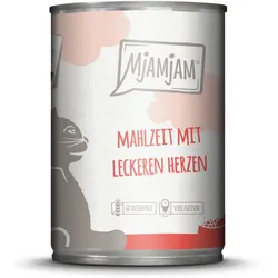 MJAMJAM Leckere Mahlzeit 400g Dose Katzennassfutter Sparpaket 12 x 400 Gramm Mahlzeit mit leckeren Herzen
