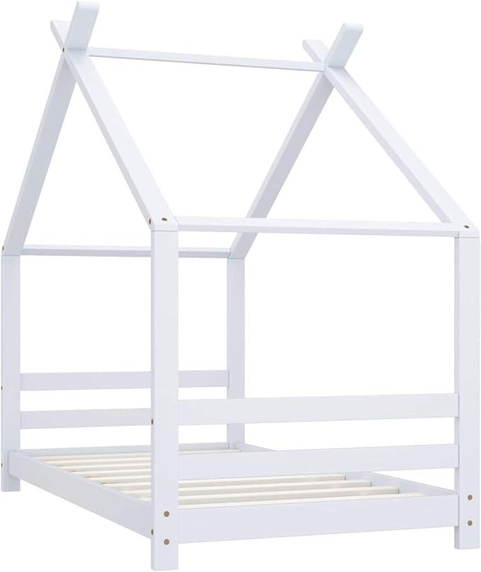 Kinderbett Hausbett Bettenhaus Spielbett Kinder Bett Kinderhaus Holzbett Bettgestell Lattenrost Weiß Massivholz Kiefer 80x160 cm