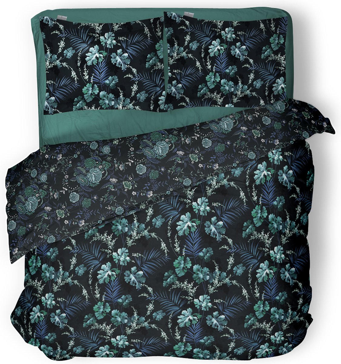 LINNICK Dekbedovertrek Midnight Forest Green - 100% Katoen - Tweepersoons - 200 x 220 cm