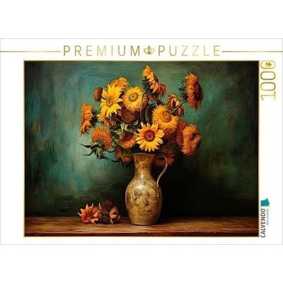 CALVENDO Puzzle Vincent van Goghs '12 Sonnenblumen in einer Vase' gemalt im Stil von Rembrandt Harmenszoon van Rijn | 1000 Teile Lege-Größe 64x48cm