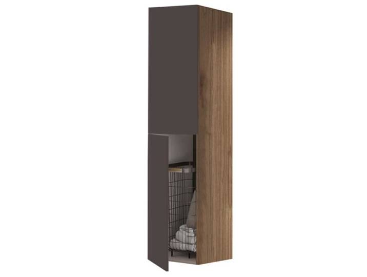 Colonne polyvalente - Graphite - Noyer - 2 portes - Chariot à linge inclus - Design contemporain