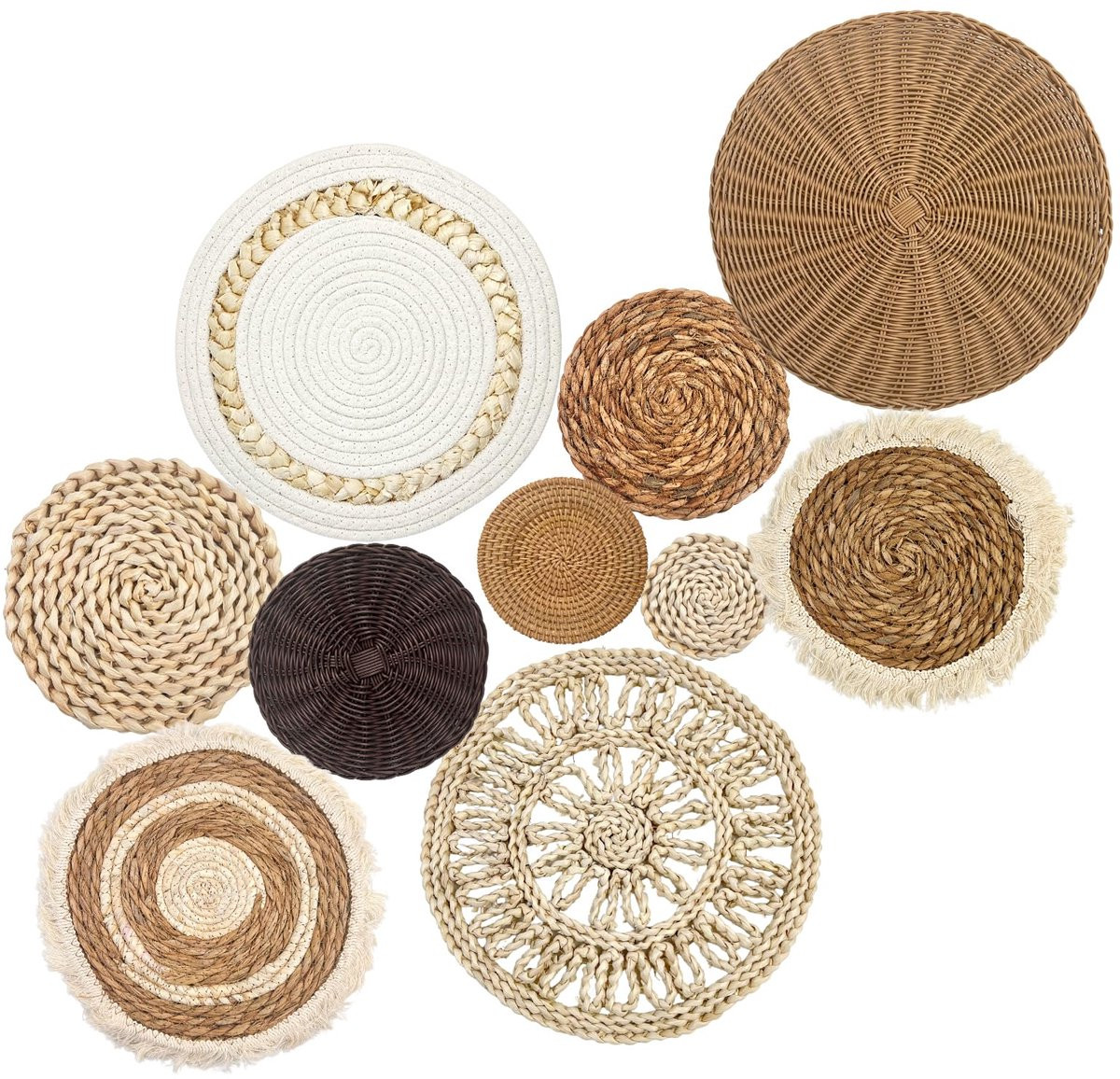 Ibenzoa Set van 10 Handgemaakte Boho Wandmanden voor Wanddecoratie