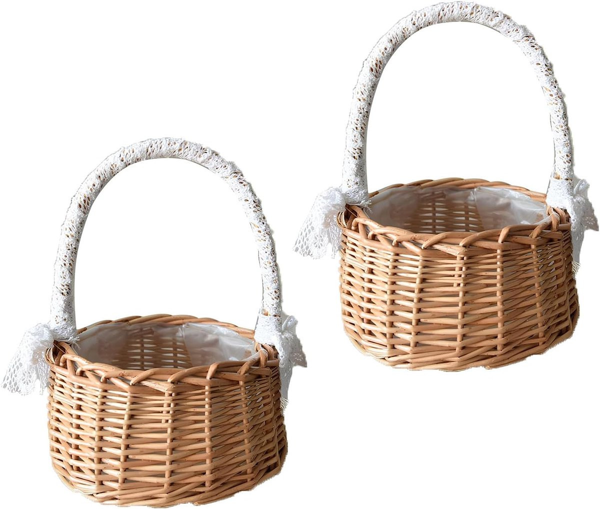 SnelShoppen Set van 2 Handgemaakte Wicker Baskets met Rieten Handvatten - Bruidsmand en Stro Blommand voor Kinderen