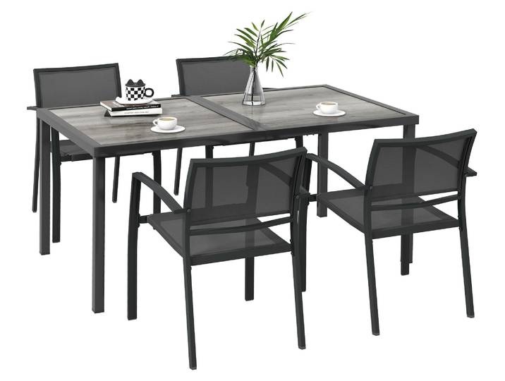 Outsunny 5 tlg Sitzgruppe Gartenmöbel-Set Gartengarnitur mit Esstisch 4 Stühlen