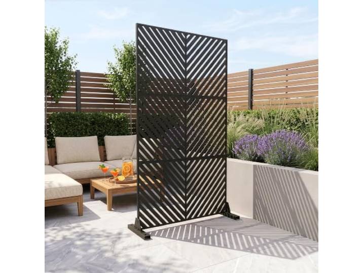 casa.pro Trennwand Kekan Raumteiler 180 x 90 cm Sichtschutz Outdoor Indoor Raumtrenner Terrasse Balkon verzinkter Stahl Paravent Schwarz