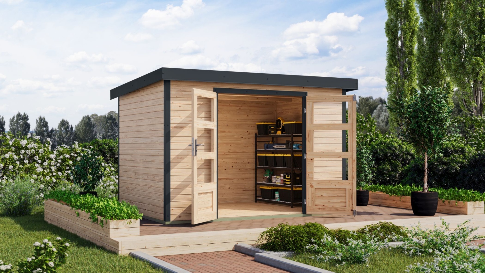 Karibu Gartenhaus Hybridhaus Metall Jupiter 4 naturbelassen 298,5x213,5x209 cm