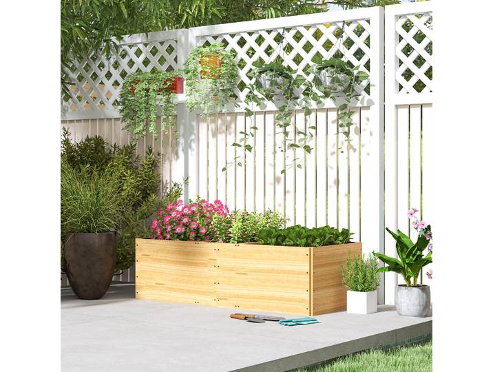 Outsunny Jardinière Bois 3 Compartiments 140x60x40cm Naturel