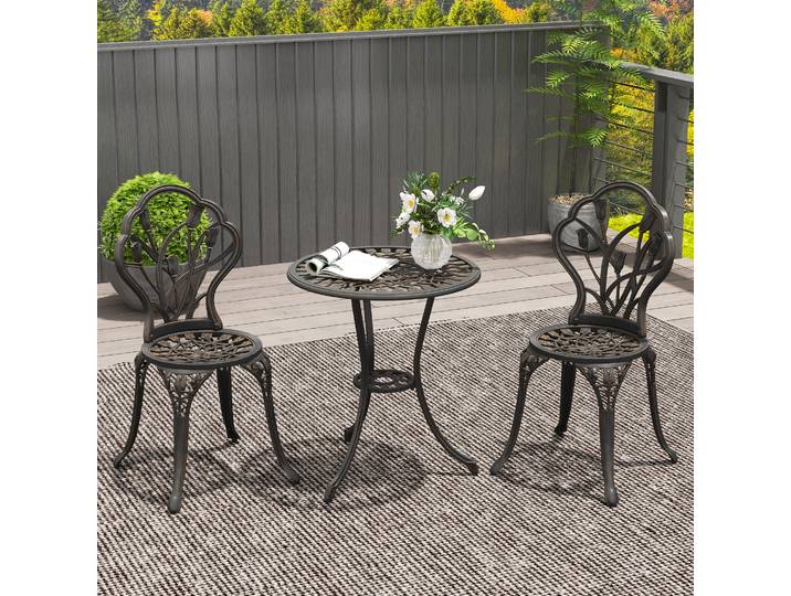 Outsunny Ensemble Extérieur 3P 2 Chaises Table Ronde Bronze