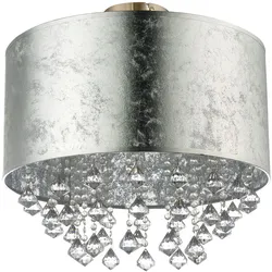 Deckenlampe Blattsilber Wohnzimmerlampe Kristalle Deckenleuchte rund, Metall, 1x E27, DxH 30x31 cm