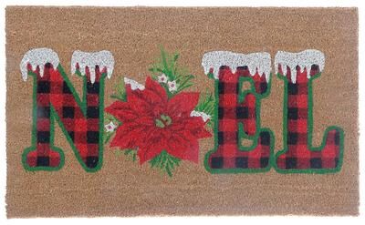 IH Casa Decor Coir Door Mat Plaid Noel - Poinsettia