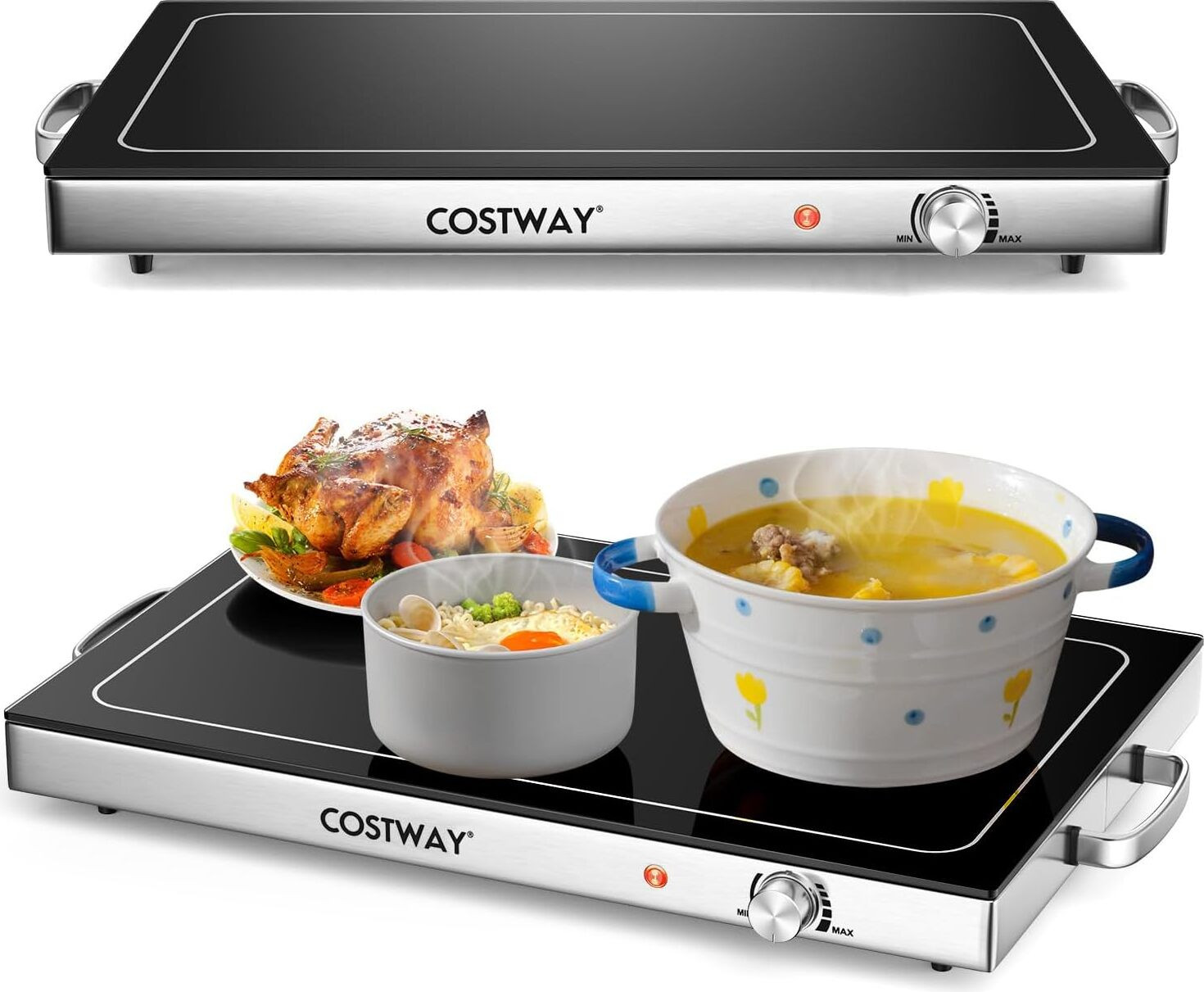 Costway Elektrische Warmhoudplaat Buffetwarmer van Roestvrij Staal met Temperatuurregelaar, B/D: 56 x 36 cm