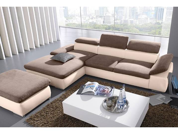 Ecksofa, 286x174 cm, Luxus-Kunstleder, Beige & Braun, Mit Bettfunktion, Modern, sit&more