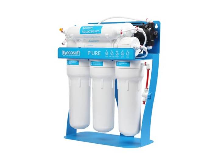 Umkehrosmoseanlage Pure Aquacalcium, Wasserfilter mit Mineralisierung (Zugabe von Calcium), Trinkwasserfiltersystem mit Untertisch Anschluss