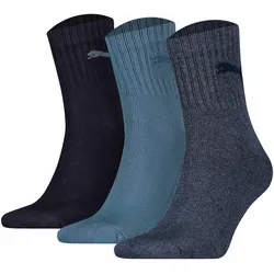PUMA Unisex Sportsocken, 3 Paar - Short Crew Socks, Tennissocken, einfarbig Blau / 47-49