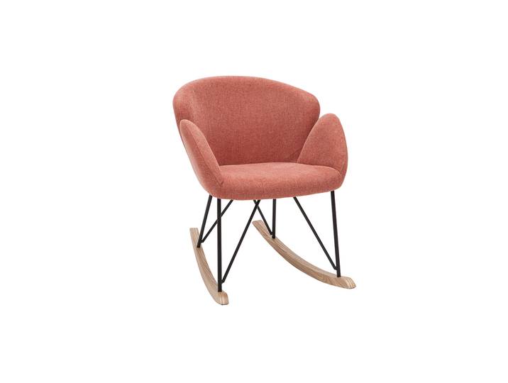 Rocking chair en tissu effet velours texturé terracotta, métal noir et bois clair RHAPSODY