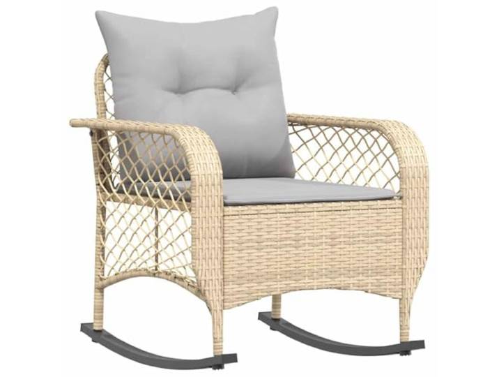 Garten-Schaukelstuhl mit Kissen Beige Poly Rattan PE-Rattan, pulverbeschichteter Stahlrahmen, abnehmbarer waschbarer Bezug, Gummiband an Metallbeinen, Terrasse