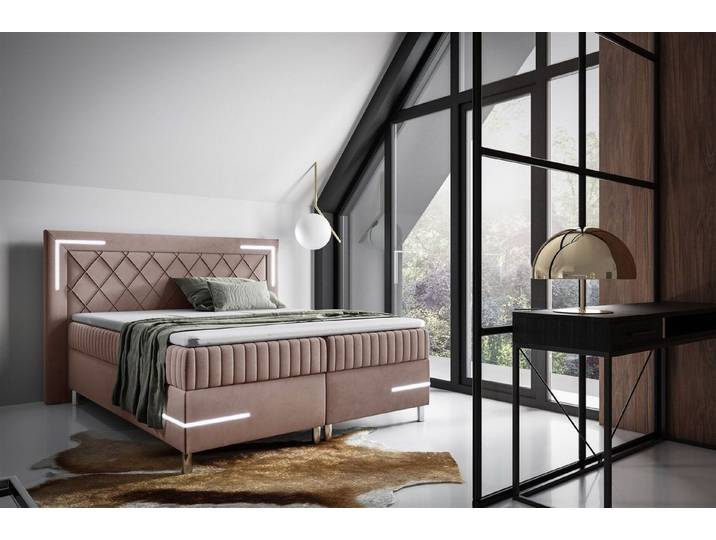 Fun Möbel Boxbett Schlafzimmerbett AMORE Nr.3 in Stoff Fresh (inkl. Bettkasten und Topper), inkl. LED-Beleuchtung