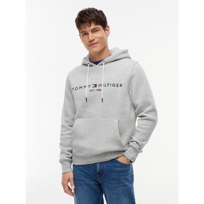 Kapuzensweatshirt TOMMY HILFIGER "TOMMY LOGO HOODY", Herren, Gr. XXXL(56/58), grau (cloud htr), Sweatware, Obermaterial: 72% Baumwolle, 28% Polyester, bestickt, unifarben, Basic schmal hüftbedeckend, Rippbündchen, Sweatshirts, Baumwoll-Mix