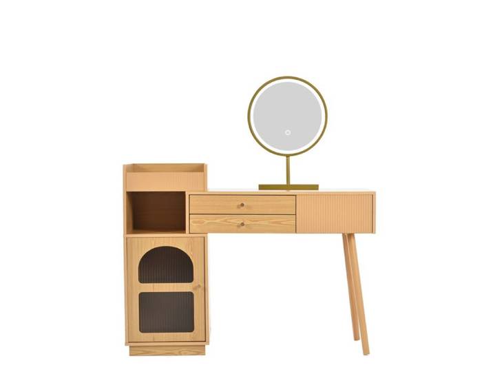 Ensemble coiffeuse avec miroir LED et éclairage tricolore coiffeuse en bois pour chambre/studio