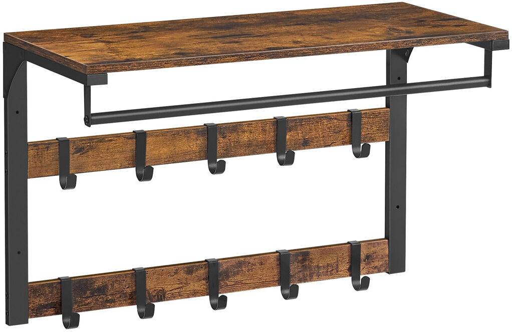 Rio Aadila 10 - Hook Wall Mounted Coat Rack Black/Brown 42cm H X 65cm W X 30cm D
