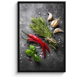 POSTER MIT RAHMEN Pfeffer - Kräuter - Gewürze - Beton 60x90 cm