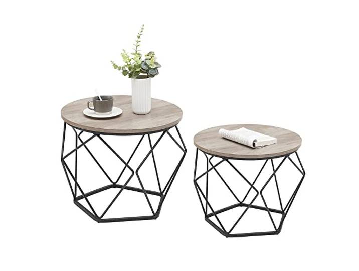 VASAGLE Ronde salontafel, set van 2, afneembaar blad, stalen frame