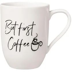 BECHER MIT HENKEL 'BUT FIRST COFFEE' Statement weiß 290 ml