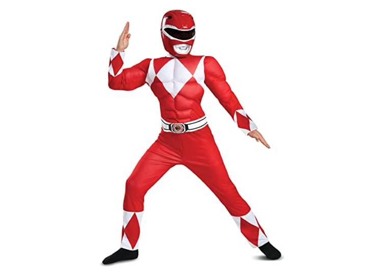 DISGUISE Officieel Deluxe Muscle Power Rangers kostuum voor kinderen, rood, carnavalskostuums voor kinderen, maat M