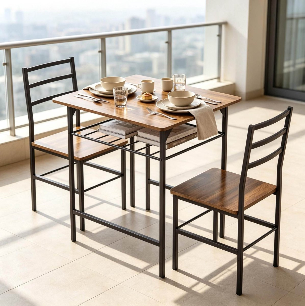 MODFU Eettafelset met 2 stoelen - Industrieel - Zwart en Bruin
