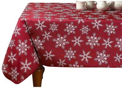 Violet Linen European Christmas Snowflakes Design Red Tablecloth
