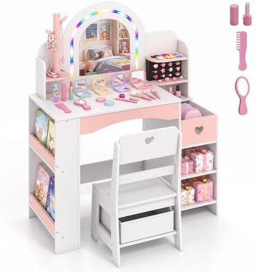 Costway Kids Vanity Set with Colorful LED Lights and Jewelry Stand for Toddlers-White