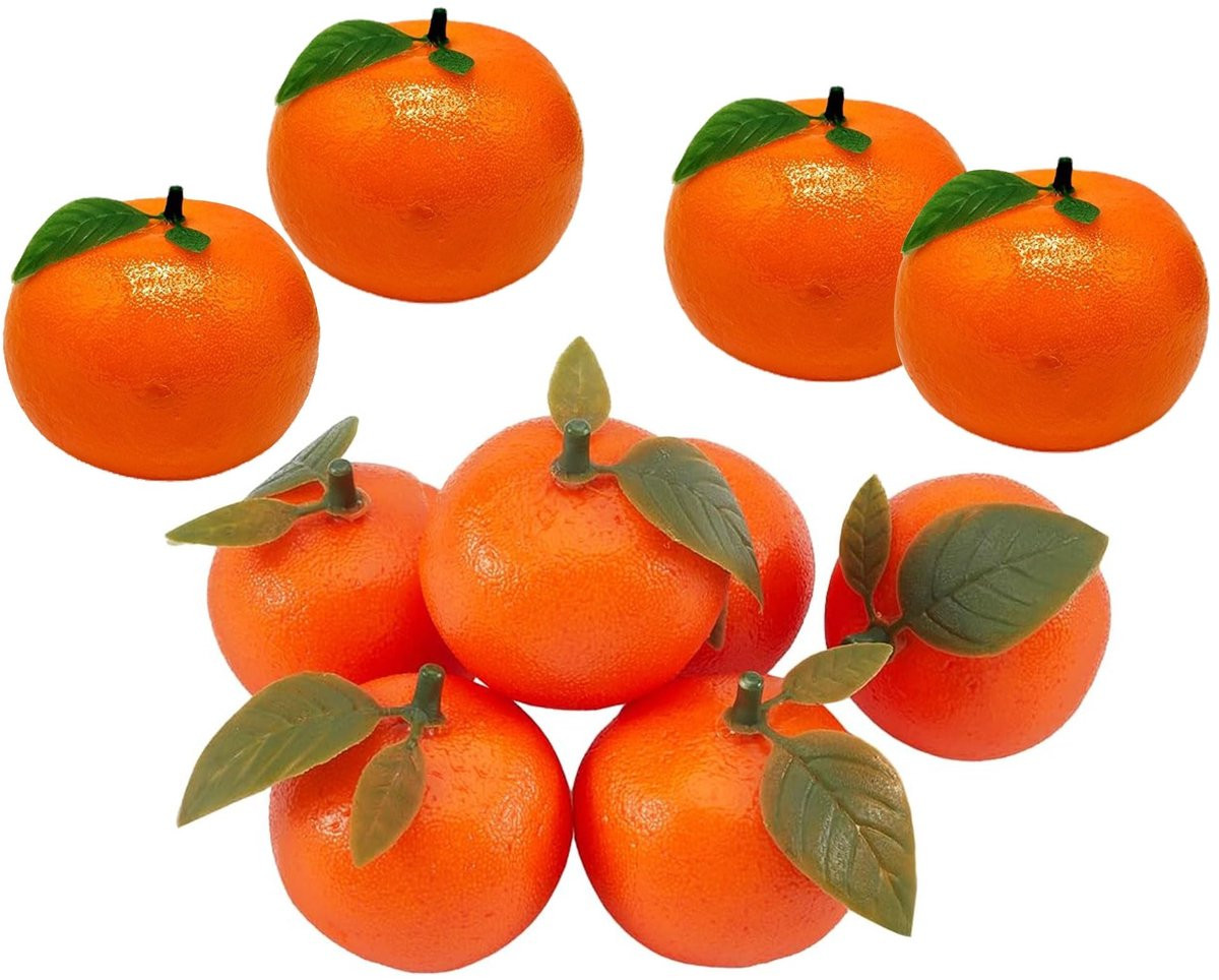Dailygoods Kunstsinaasappels met kunstbladeren - 10 stuks - Oranje - Realistische decoratieve kunstvruchten