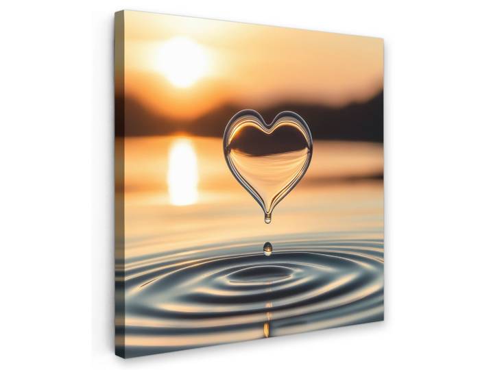 LEINWANDBILD Herz - Wasser - Sonnenuntergang - Natur - Zen Wandbild Wohnzimmer 50x50 cm