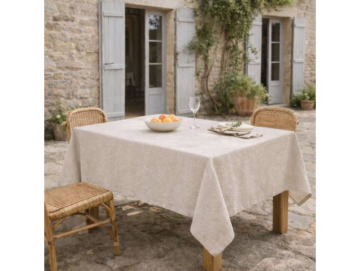 Nappe + 4 serviettes coton 150x250 taupe clair