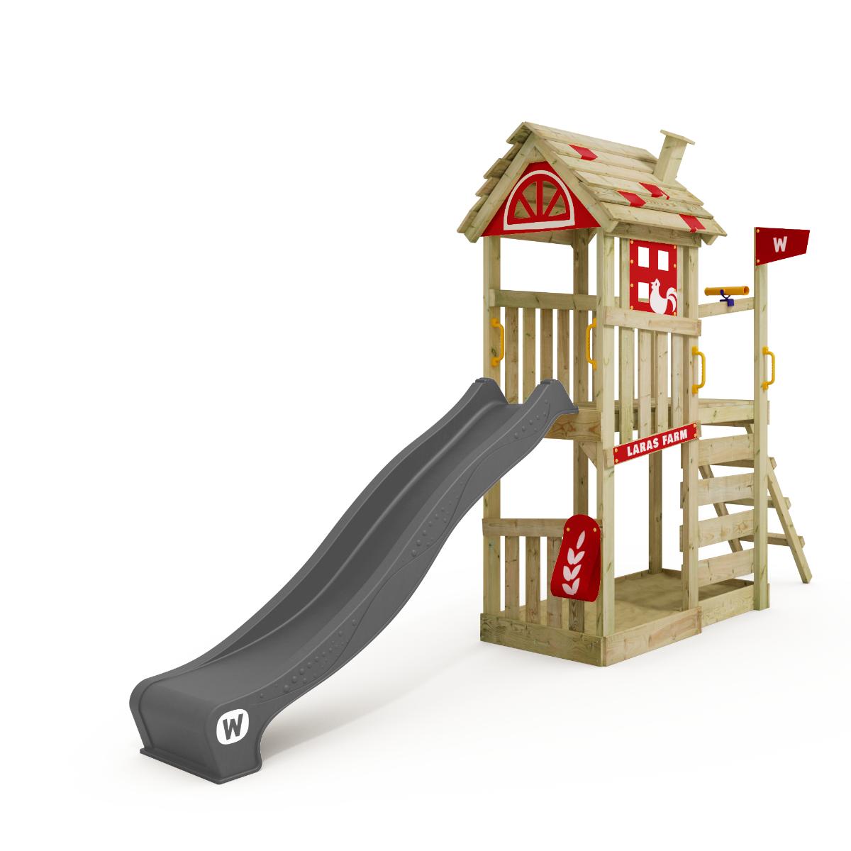 Spielturm FarmFlyer mit Rutsche - Abenteuerspielplatz aus Massivholz für Garten mit Sandkasten und Kletterleiter - Sicherheit & Qualität Wickey