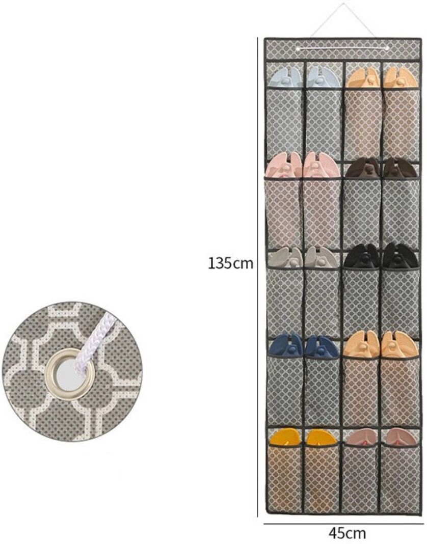 INF Über-die-Tür Hängeorganizer mit Kleeblattmuster, 20 Taschen, Grau, Vliesstoff