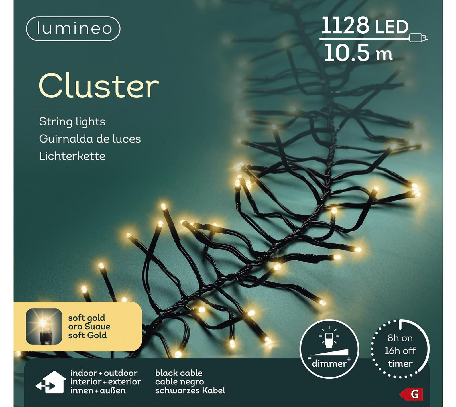 Lumineo Led cluster 10,5 meter 1128 LED zwart/soft gold