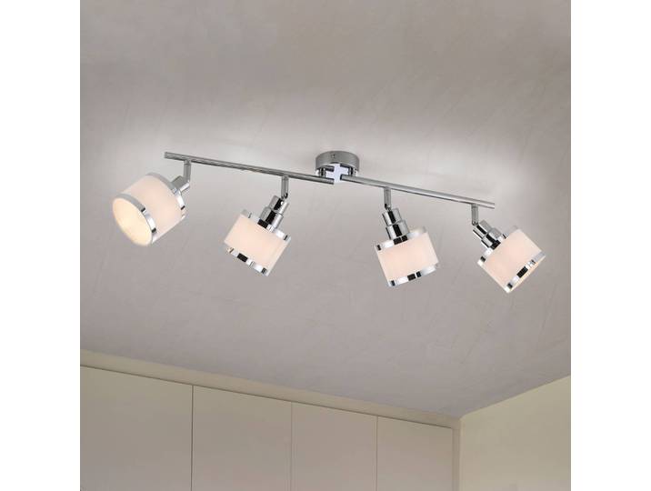 Accor plafondspot, 4-lamps Accor, dimbaar, chroom / zilver, Woon-/ Eetkamer, metaal, buitenspot