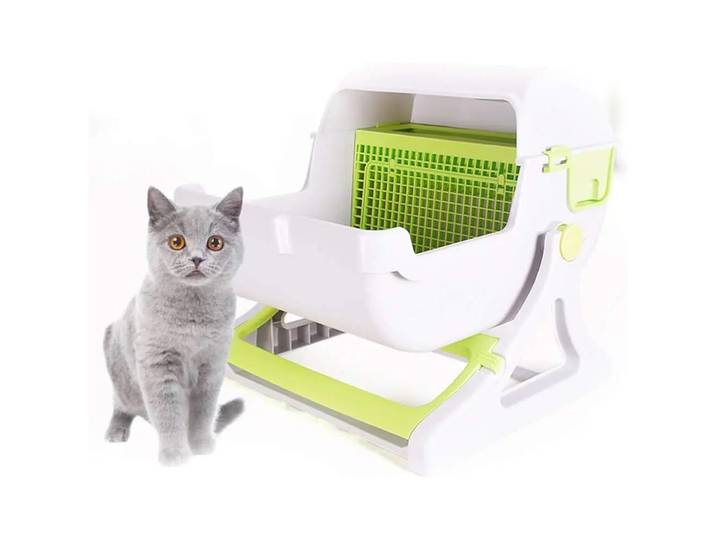 Bac à Litière pour Chat, Bac à Sable, Remplissage d'Escalier, Toilettes, Livres Autonome, Poubelle avec Clip Absorbant, Déchets, Assainissement