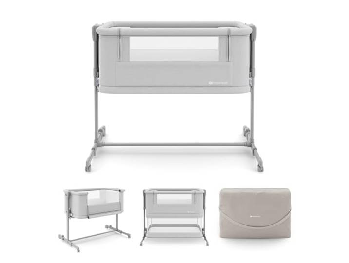 Kinderkraft NESTEE Grow 2 Beistellbett 3 in 1, Babybett, Kinderbett, 5 Höhenstufen, Matratze inklusive, Teleskopbeine, Rollen, faltbar, mit Transporttasche, Hellgrau